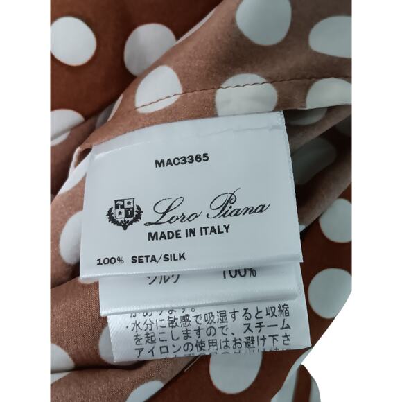 Loro Piana 100% Silk Polka Dot Blouse Rust White Dot Print Italy Size 42 - Picture 10 of 10